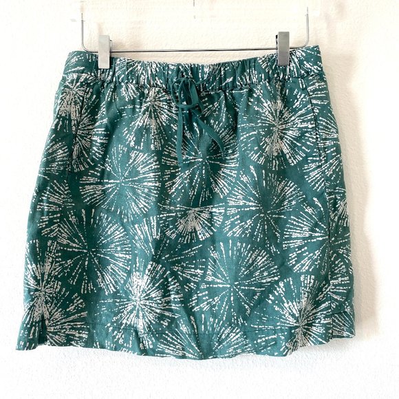 Fossil Vintage Linen Skirt Green White Elastic Waist Drawstring Pockets Size M - Picture 1 of 8